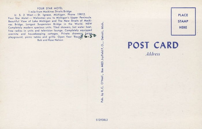 Four Star Motel - Vintage Postcard